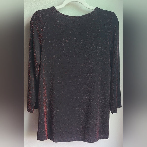 Amana - Women’s Black Red Sparkly 3/4 Sleeve Top, Sz L - Picture 6 of 6